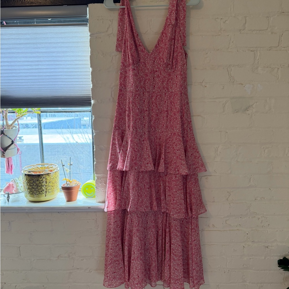Pink Floral Tiered Dress